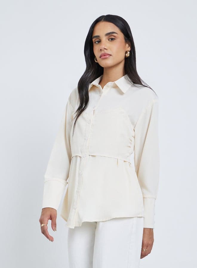 Styli Cream Spread Collar Buttoned Shirt - Image 1