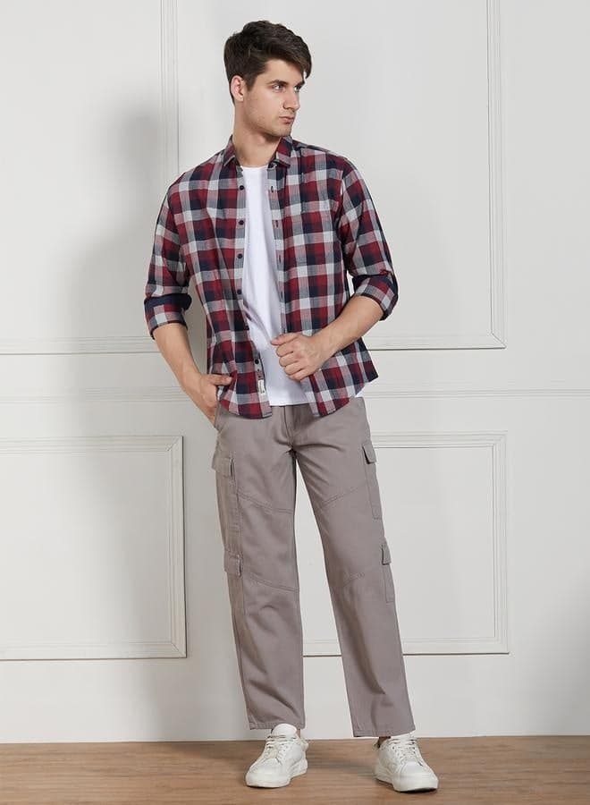 Men’s Mid Grey Cargo Trousers Relaxed Fit Utility Style - Image 1