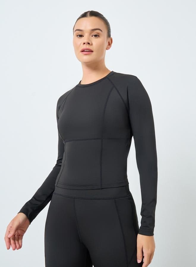 Contour Detail Thumbhole Long Sleeve Top & Leggings Set - Image 1