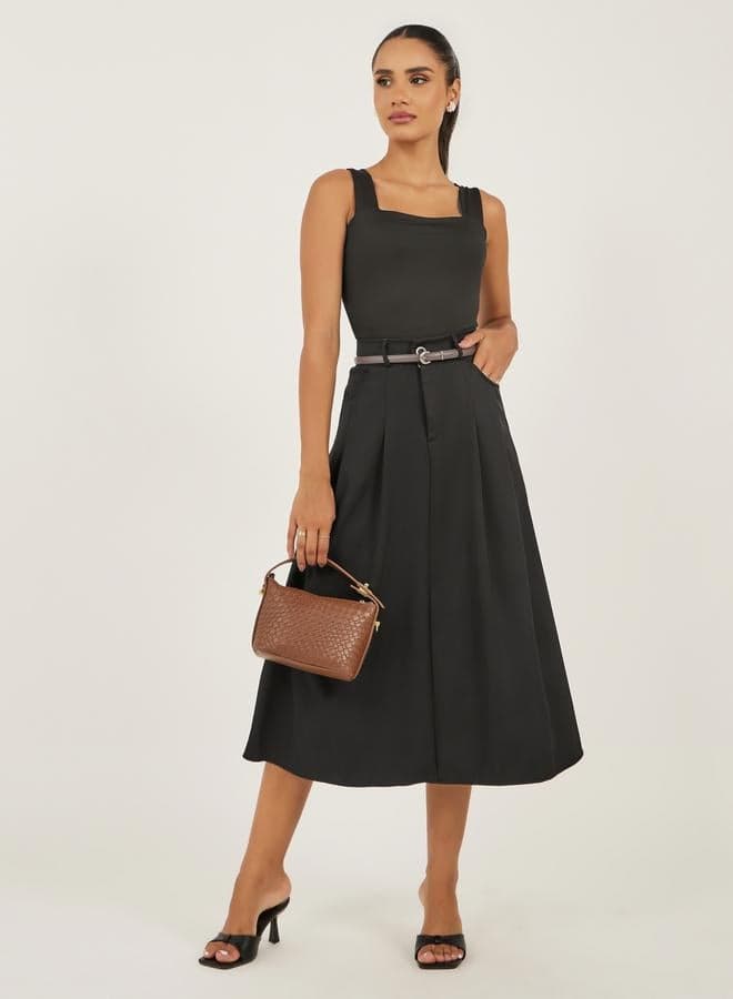 Styli Pleated Mid Rise A-Line Maxi Skirt Black - Image 1
