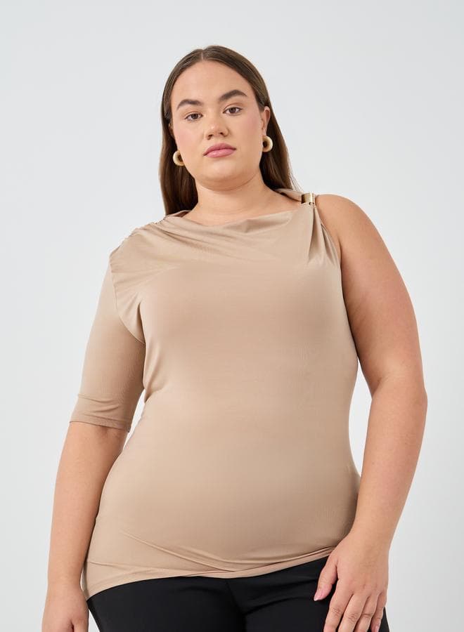 Plus Size One Sleeve Brown Blouse Classic Fit - Image 1