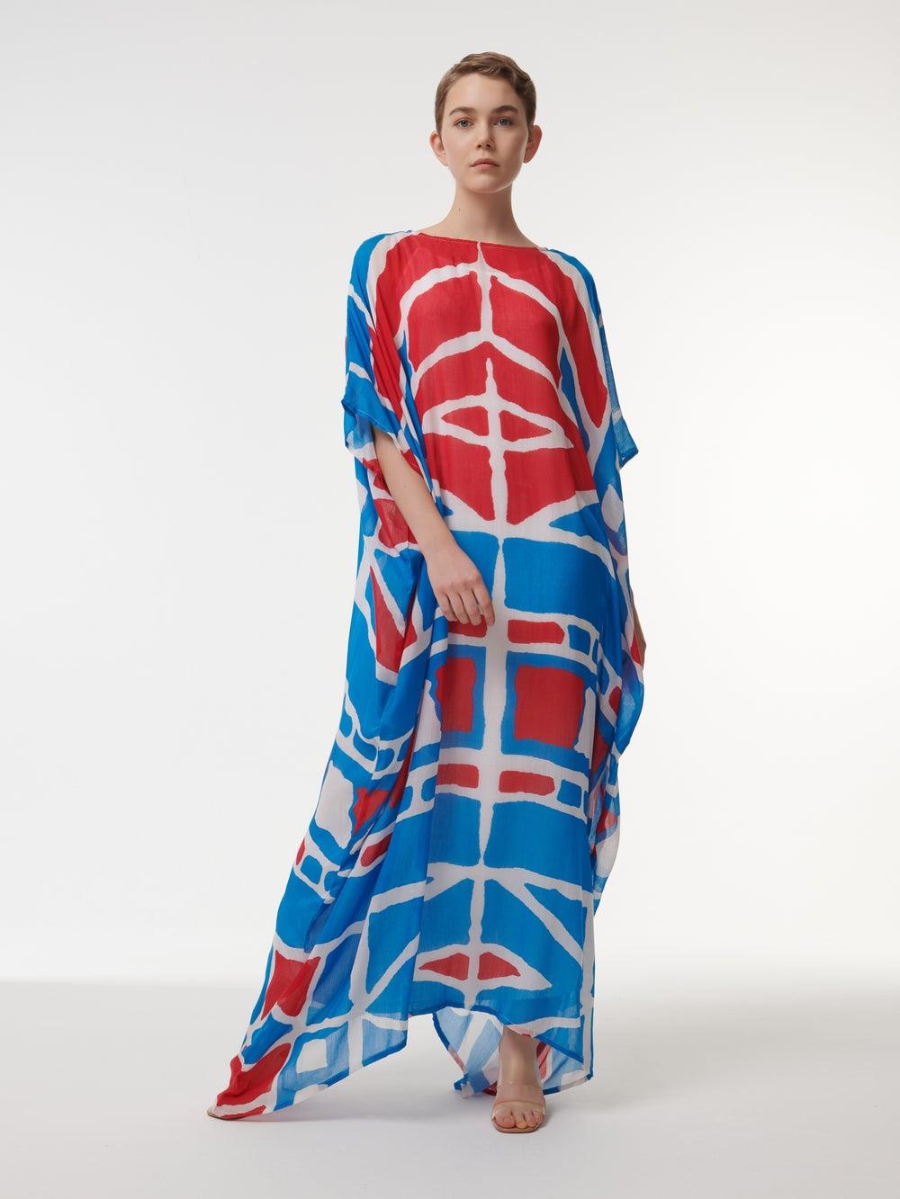 Multicolor Abstract Print Kaftan with Slip - Image 1