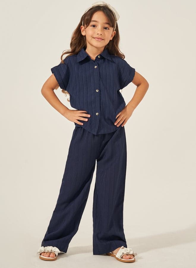 Styli Pink Textured Spread Collar Shirt & Trouser Set - Image 1