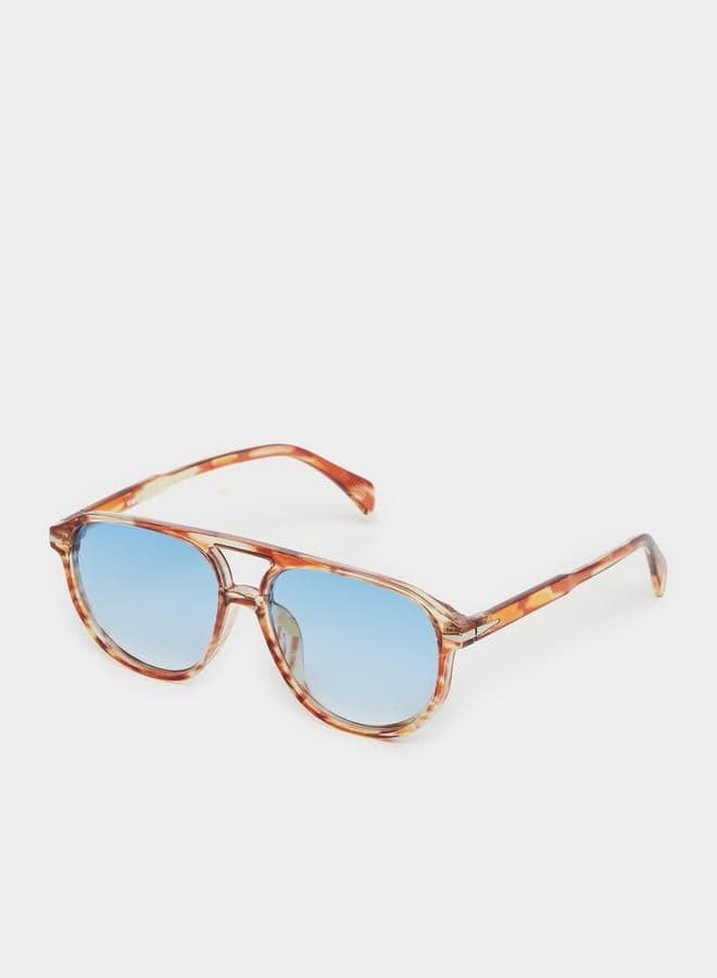 Styli Double Bridge Brown Aviator Sunglasses - Image 1