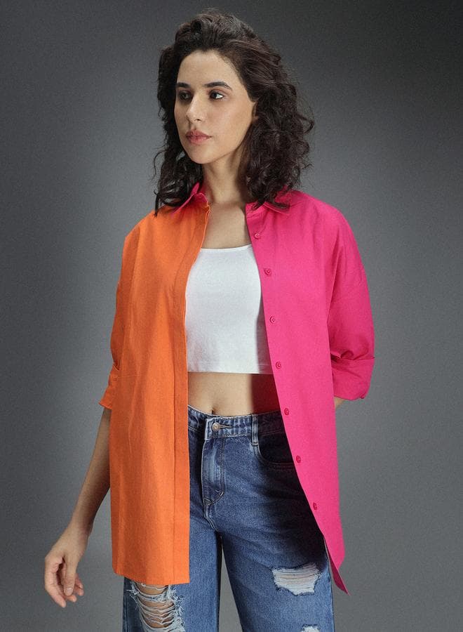 Women’s Multicolour Cotton Colourblocked Button-Down Shirt Hswshs2426 - Image 1