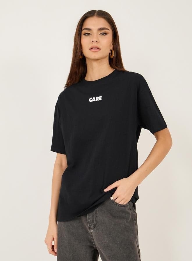 Oversized Slogan Graphic Crew Neck T-Shirt - Image 1