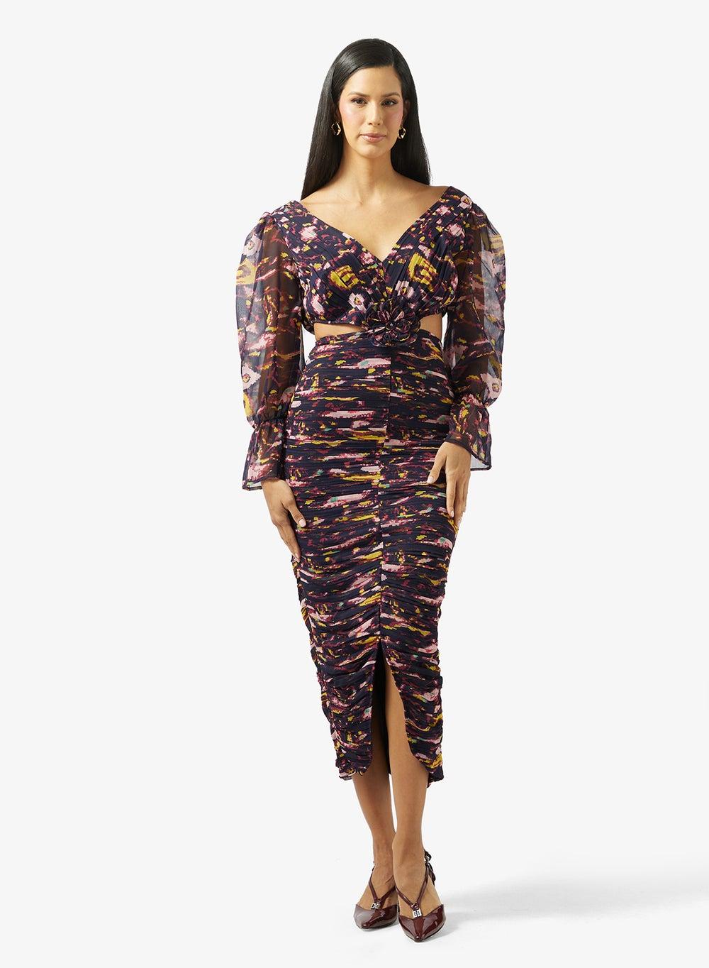 Floral Print Bodycon Midi Dress 25204 - Image 1