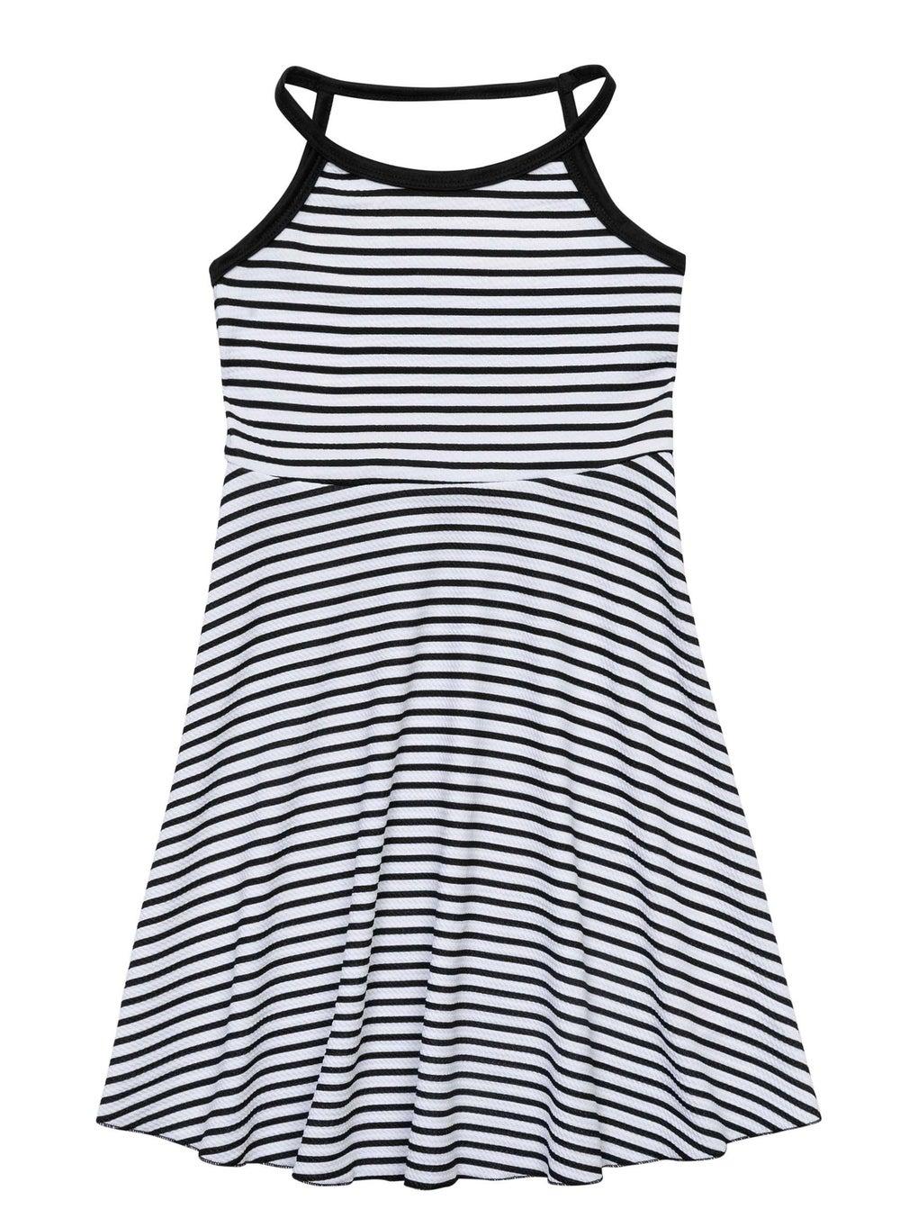 Girls Striped Summer Dress Contrast Neckline White - Image 1