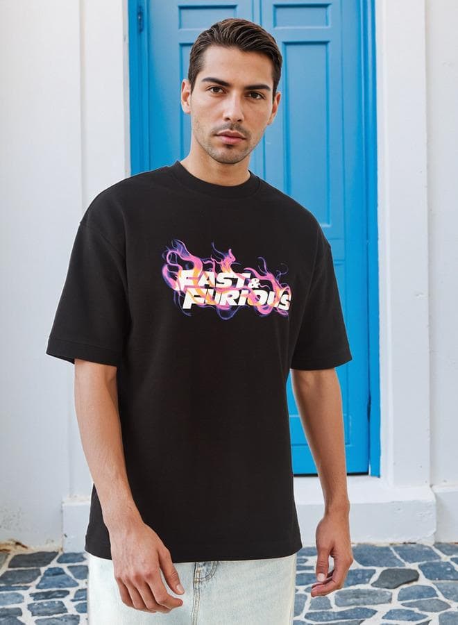 Fast & Furious Graphic Black Cotton Blend T-Shirt - Image 1
