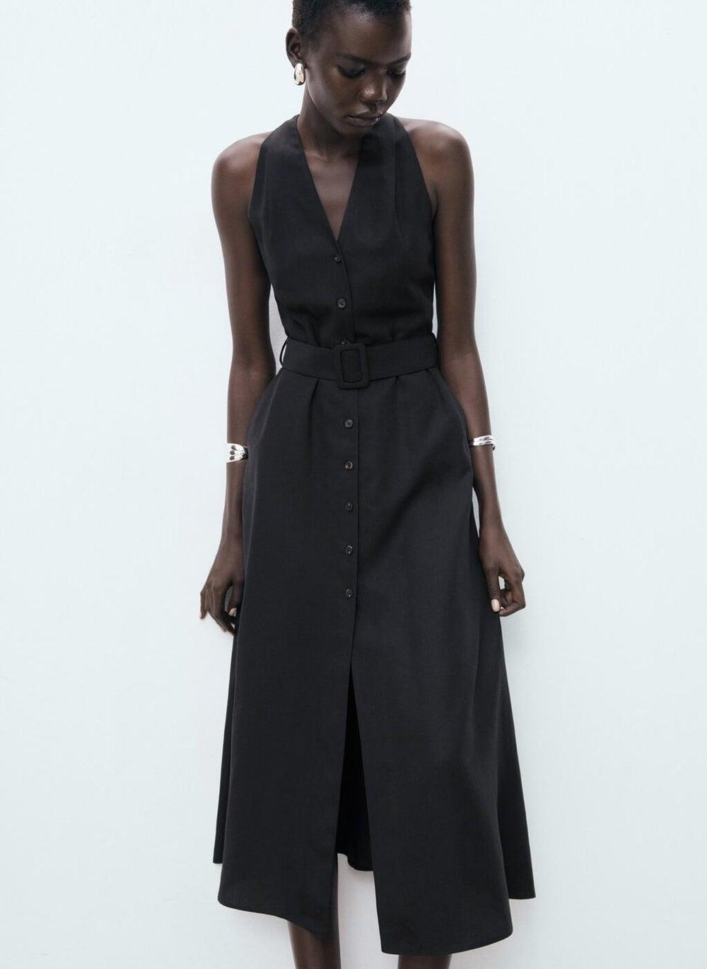 Lyocell Linen Belted Midi Shirt Dress 17022536 - Image 1