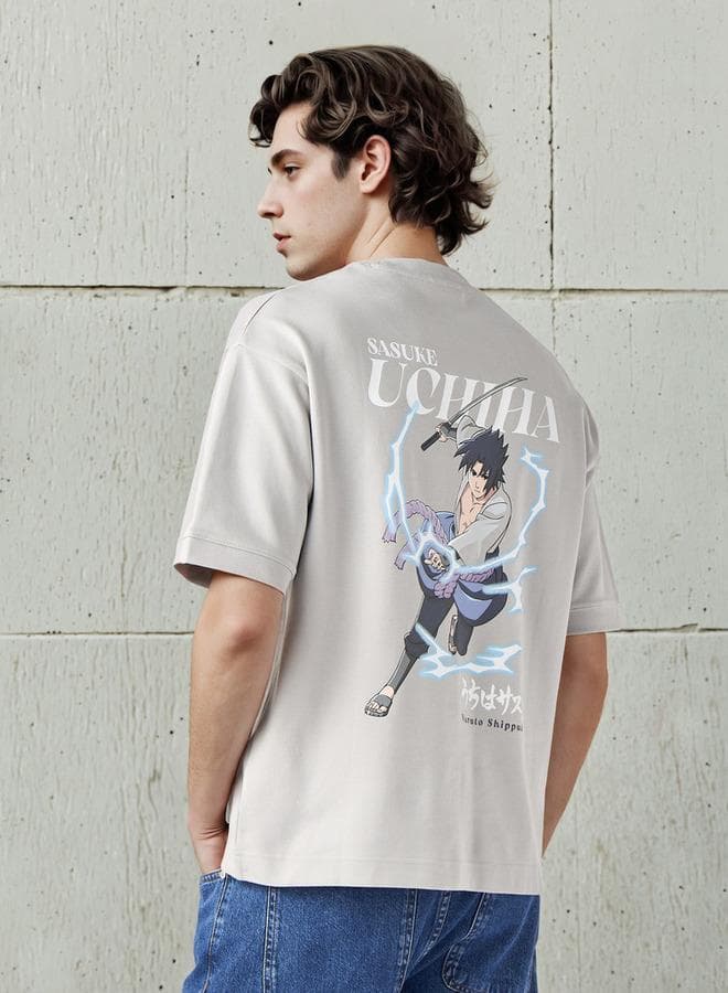 Sasuke Uchiha Graphic Blue Cotton Blend T-Shirt - Image 1
