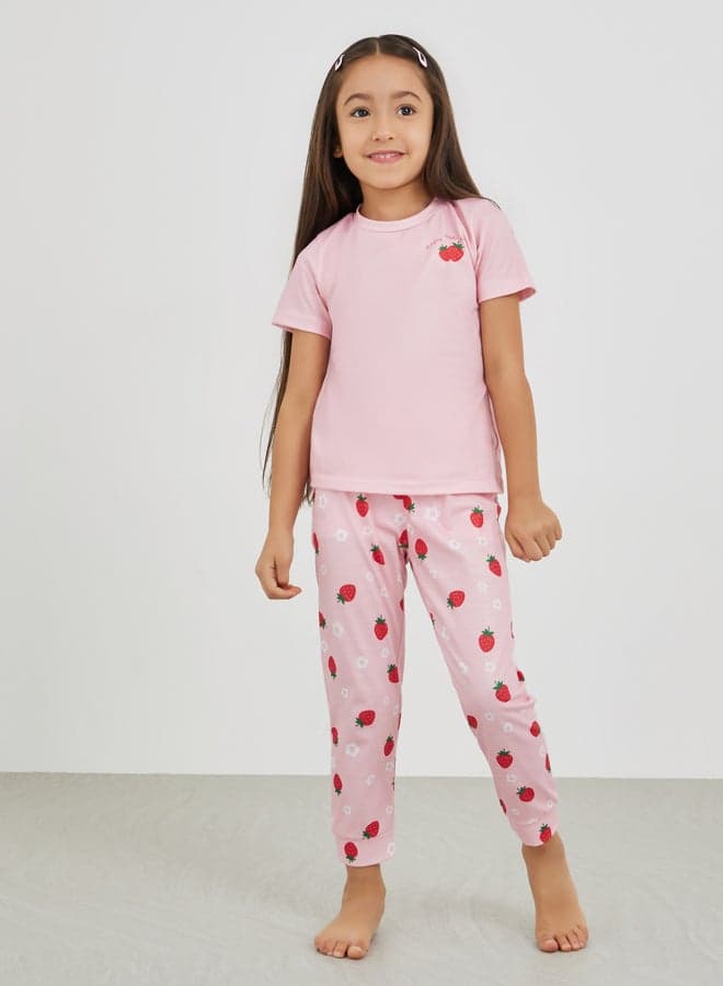 Styli Girls Pink Graphic Tee & Pyjama Set - Image 1