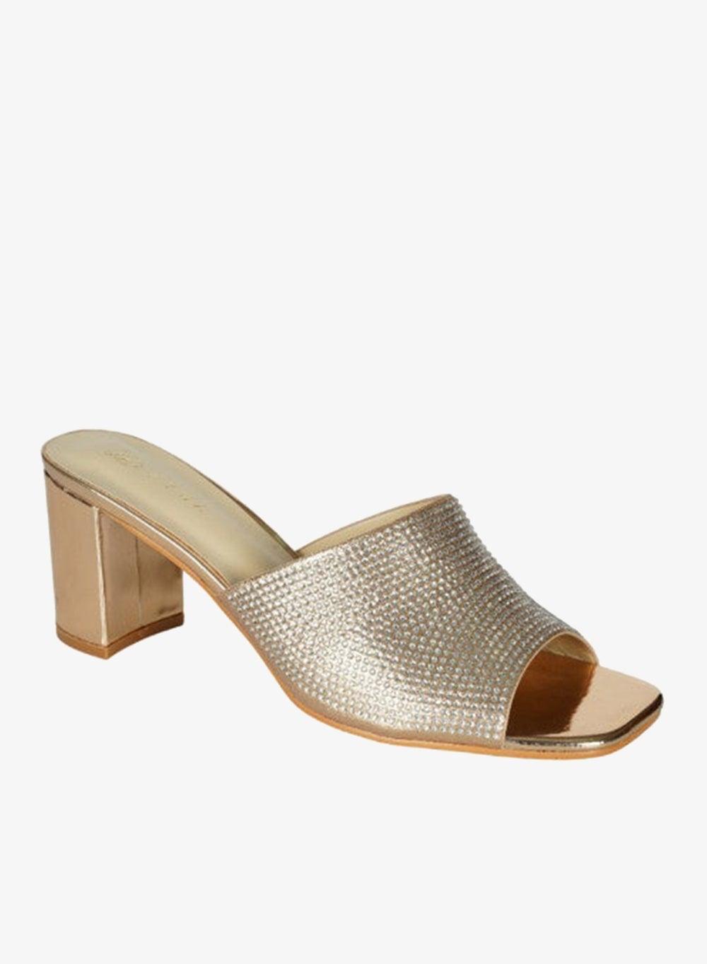 Zayna 221-83 Gold High Block Heel Slip-On Sandals 18F8845-1 - Image 1
