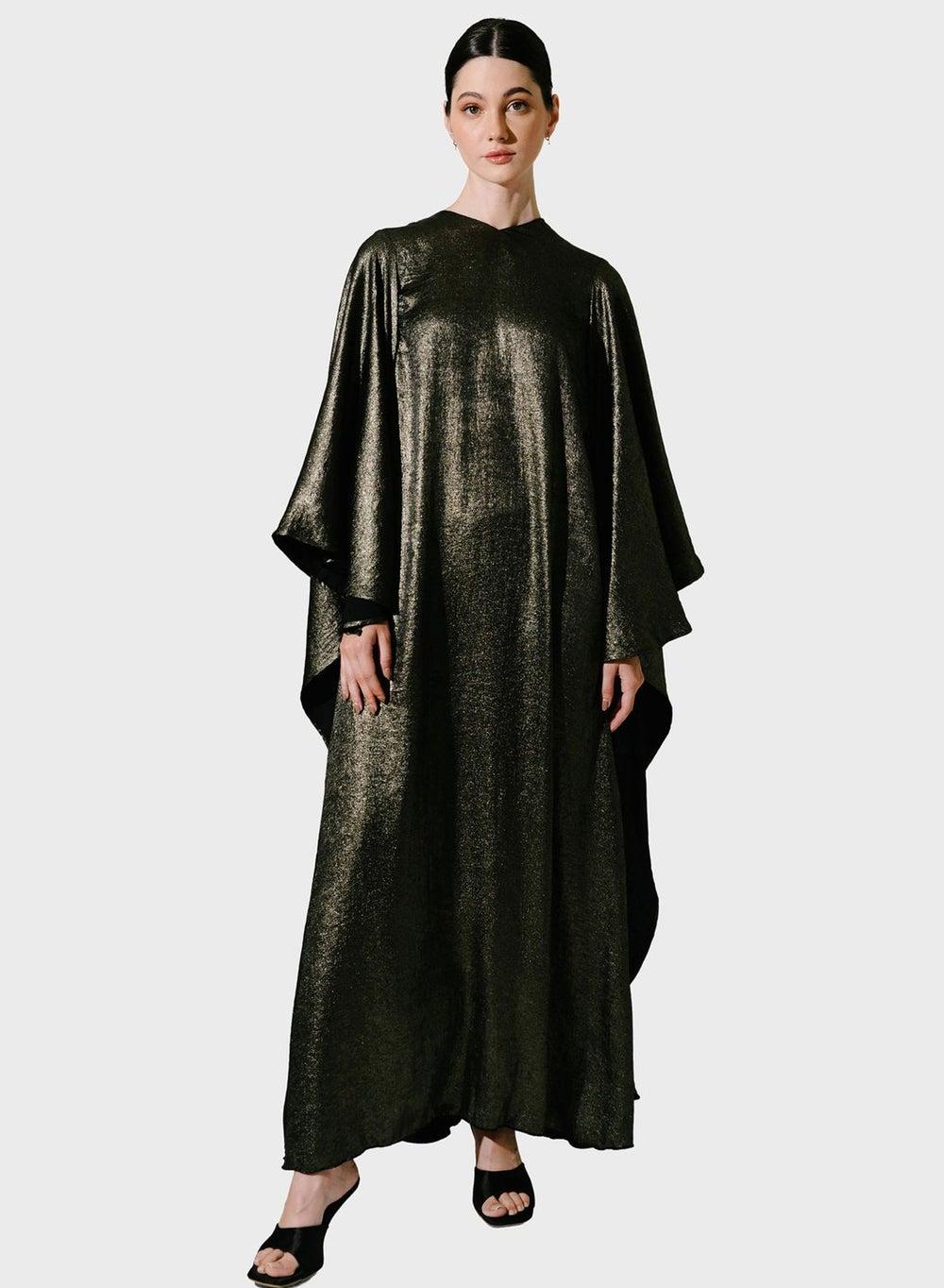 Black Cape Sleeve V-Neck Kaftan Dress - Image 1