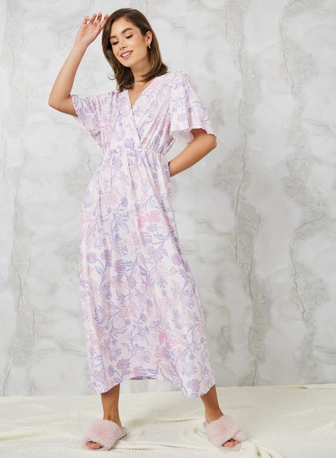Floral Wrap Over Nightdress 7006965520 Multi - Image 1