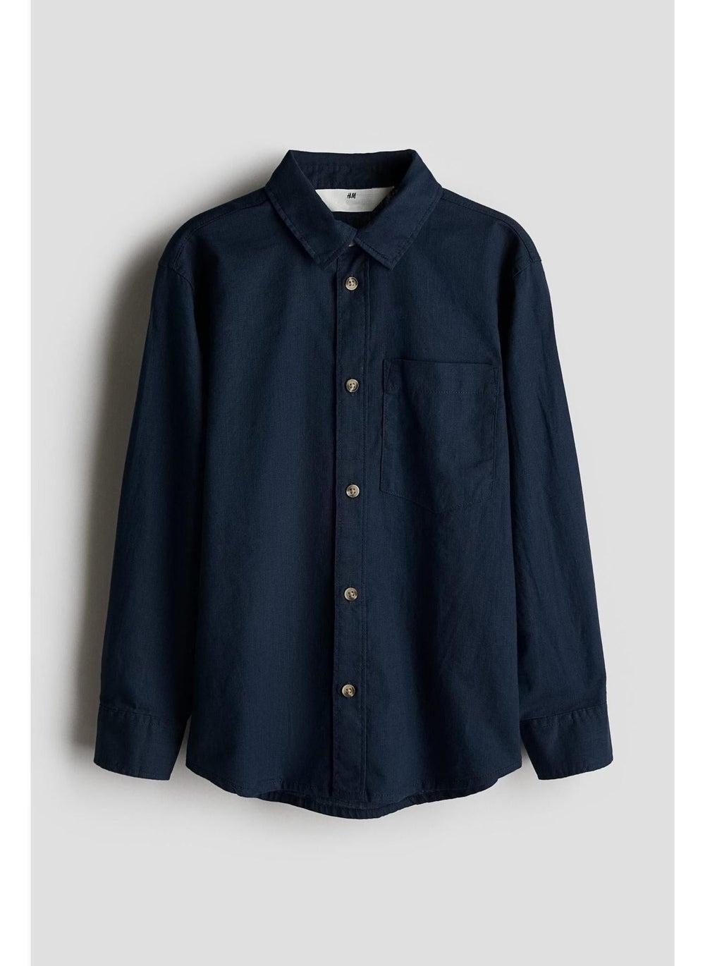 Boys Linen-Blend Poplin Shirt Blue Dark - Image 1