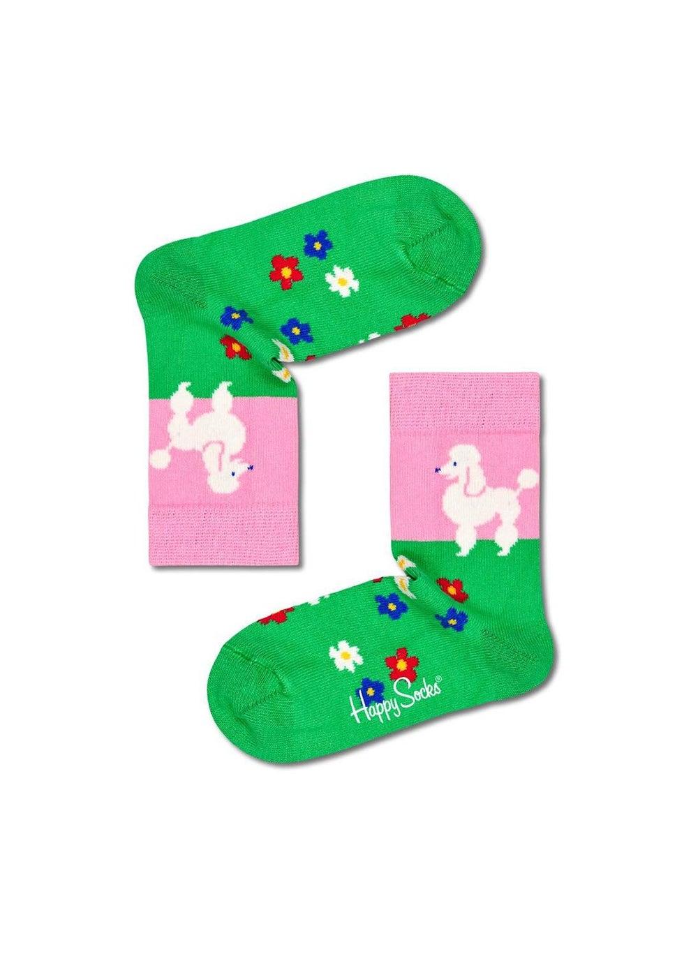Kids Poodle & Flowers Cotton Socks Multi-Color - Image 1