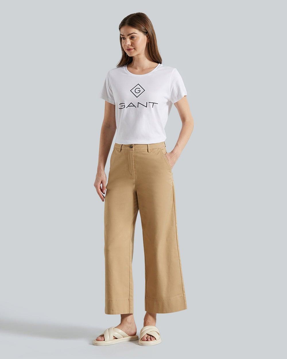 Wide Leg Cropped Cotton Pants with Stretch Comfort - Image 1