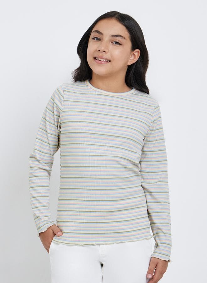 Styli Multi Striped Ribbed Long Sleeve Tee - Image 1