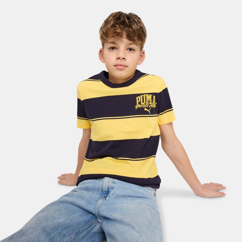 Puma Kids Class Striped Cotton T-Shirt Blue - Image 1