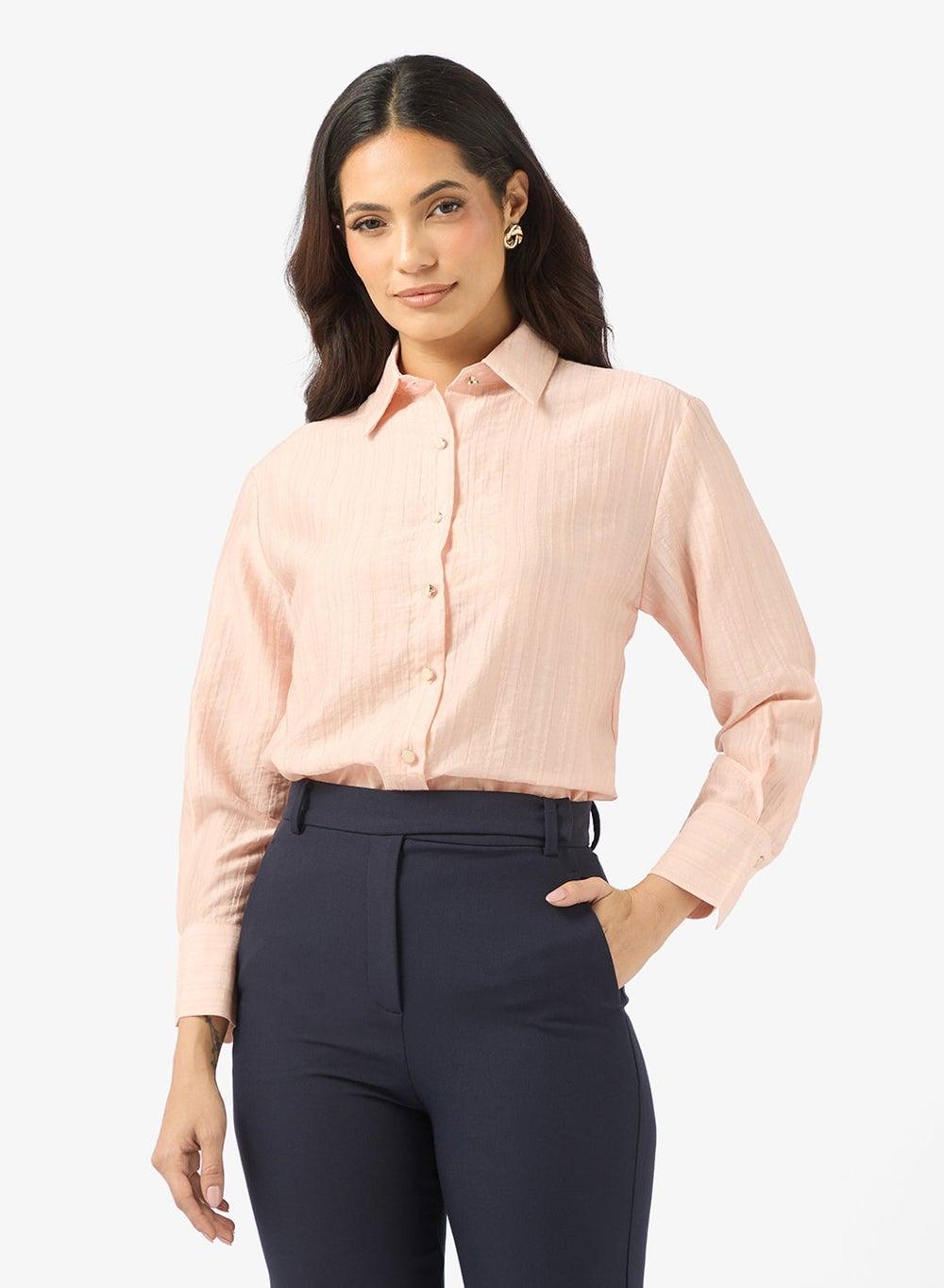 Pink Collared Button Down Shirt Clt256187 - Image 1