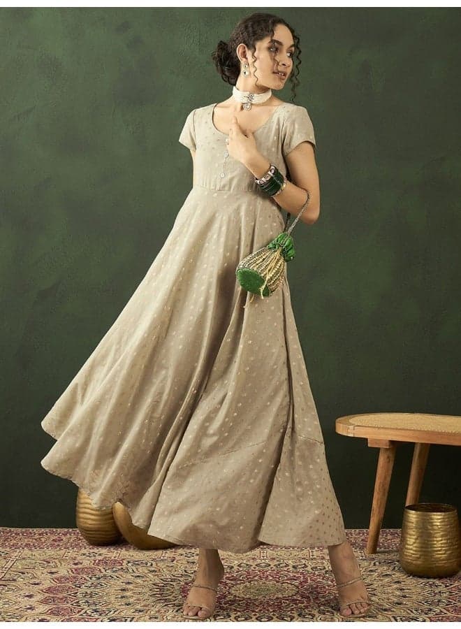 Self Designed Printed Flared Maxi Dress - Image 1