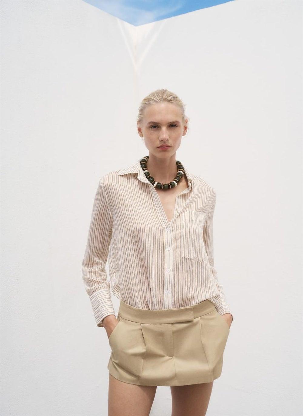 Semi-Transparent Striped Shirt in Marron Tone - Image 1