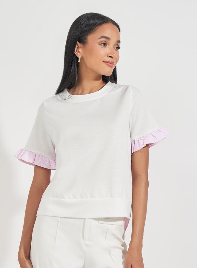 Styli 7009299914 Striped Panel White Blouse - Image 1