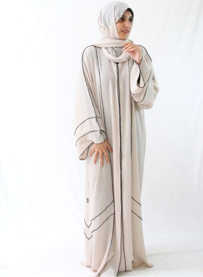 Riya Casual Abaya Light Beige Contrast Stitch - Image 1