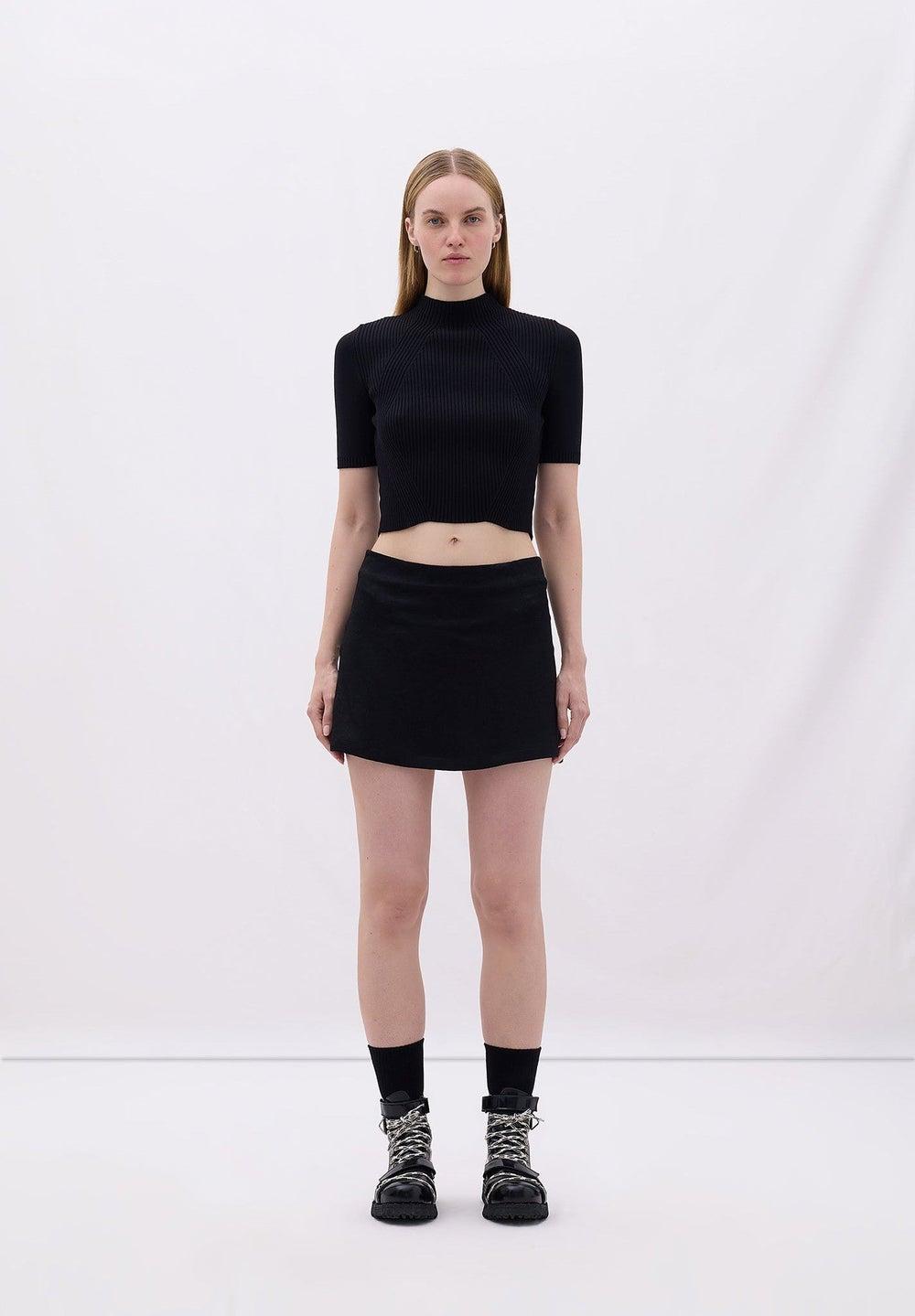 Black Laser Print Wrap Mini Skirt 403 - Image 1