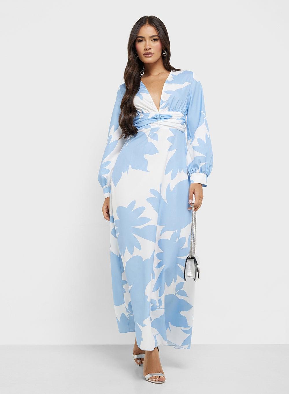 Floral Wrap Maxi Dress 1301 in Sky Blue - Image 1