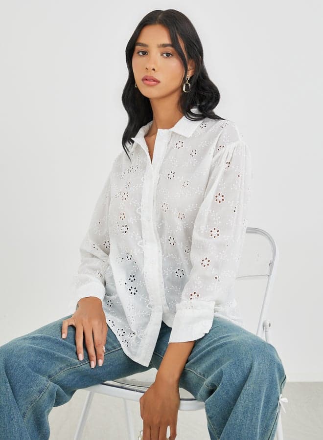 Embroidered Oversized Long Sleeve Polo Shirt - Image 1