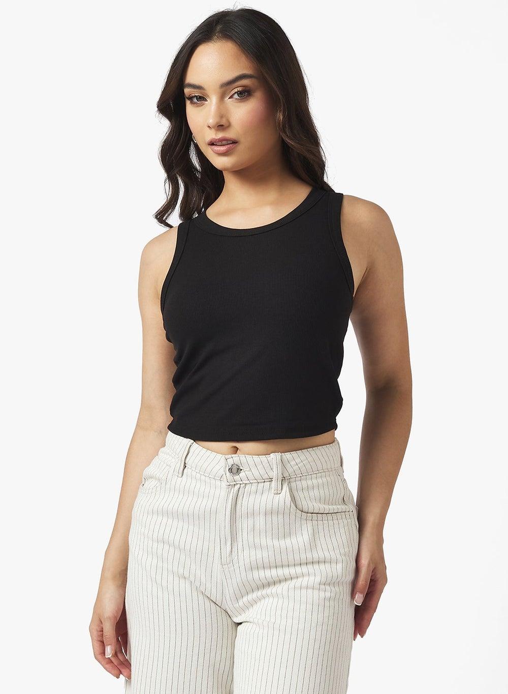 Gb2601 Seamless Racerback Cropped Bra Top Black - Image 1