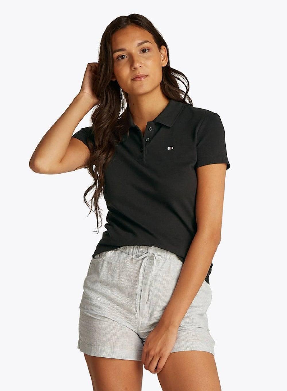 Slim Essential Cotton Polo Shirt in Black - Image 1