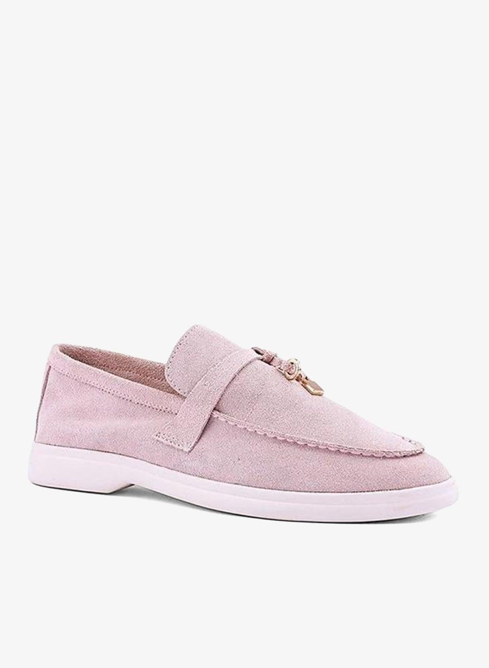 Light Pink Suede Smart Casual Slip-On Loafers - Image 1