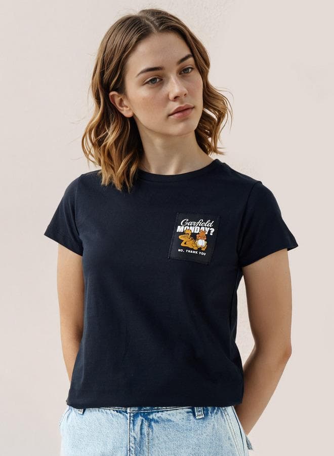 Garfield Embbroidered Black Cotton T-Shirt - Image 1