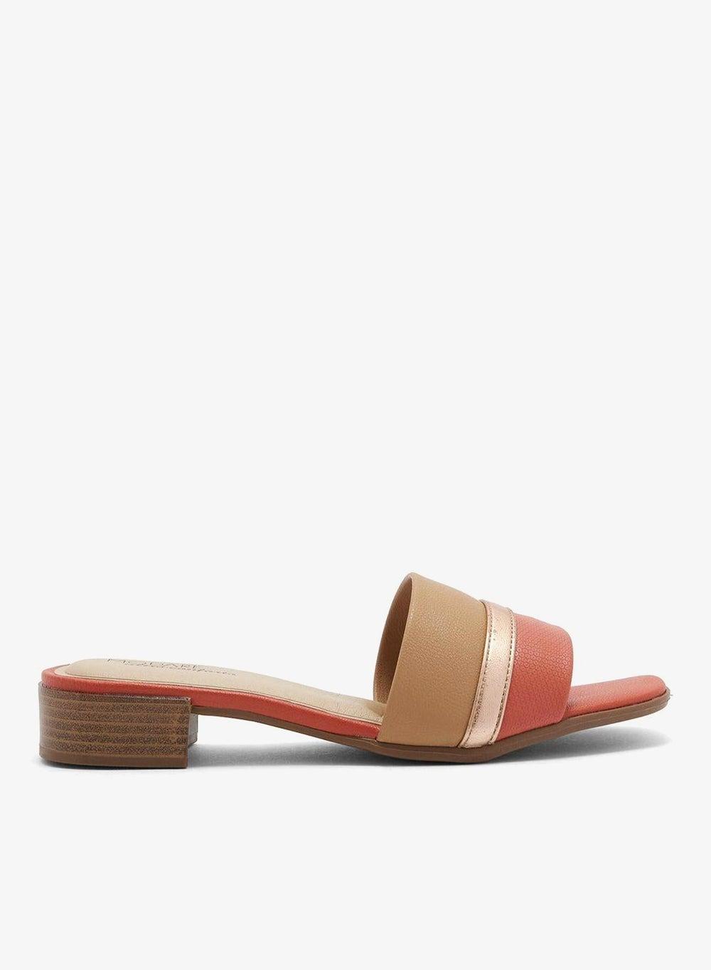 Tan Slingback Mid Heel Sandals with Ankle Strap - Image 1