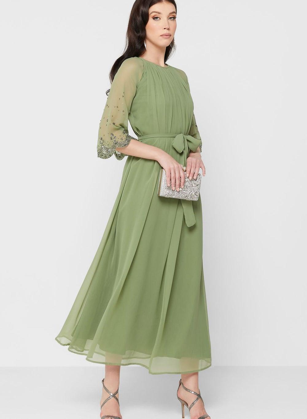 Sea Green Embellished Chiffon Maxi Dress MM 554 - Image 1