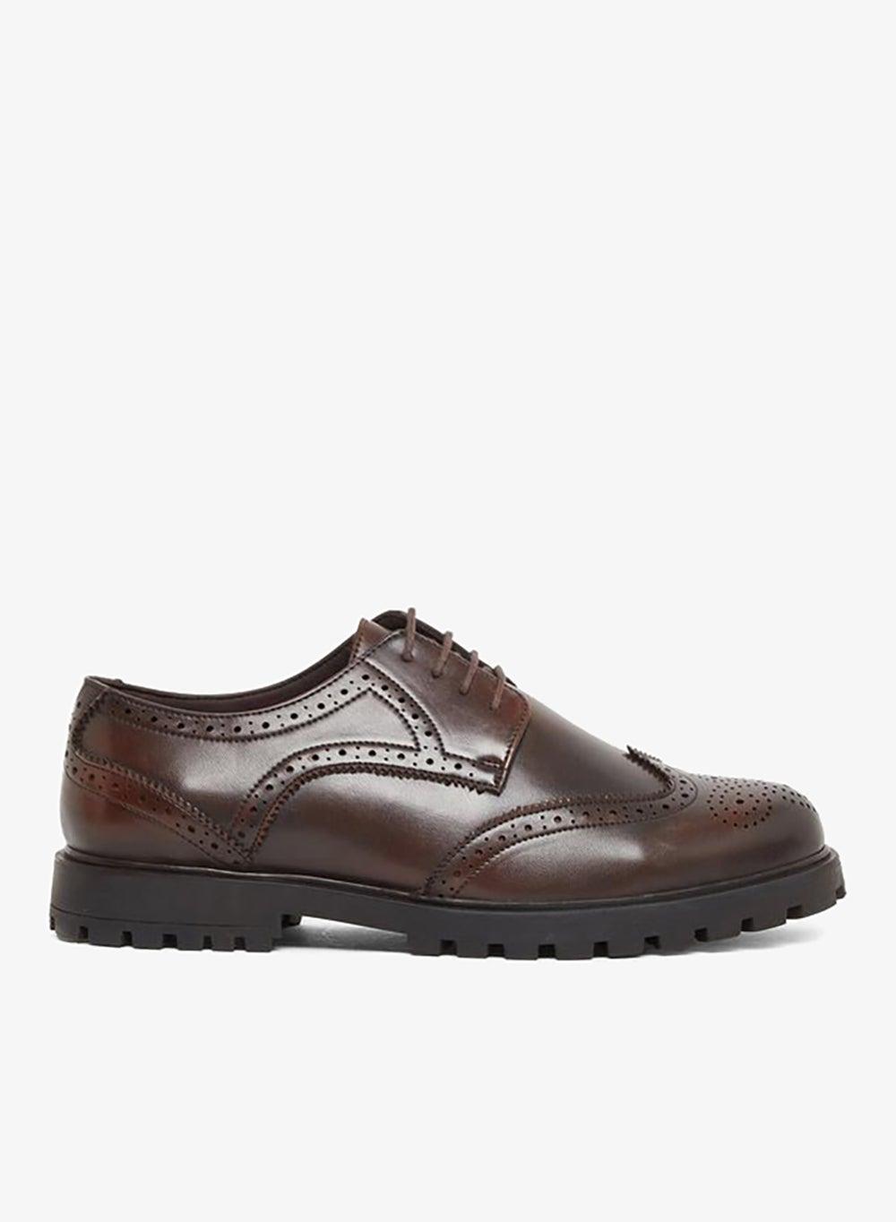Brown Plain Wingtip Lace-Up Brogue Shoes - Image 1