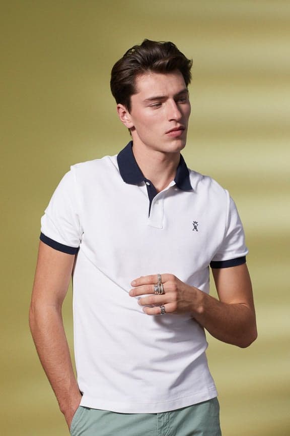 Perry White Pima Cotton Contrast Polo - Image 1