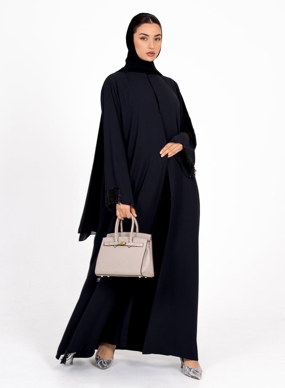 Black R 202531 Embellished Bisht Abaya - Image 1