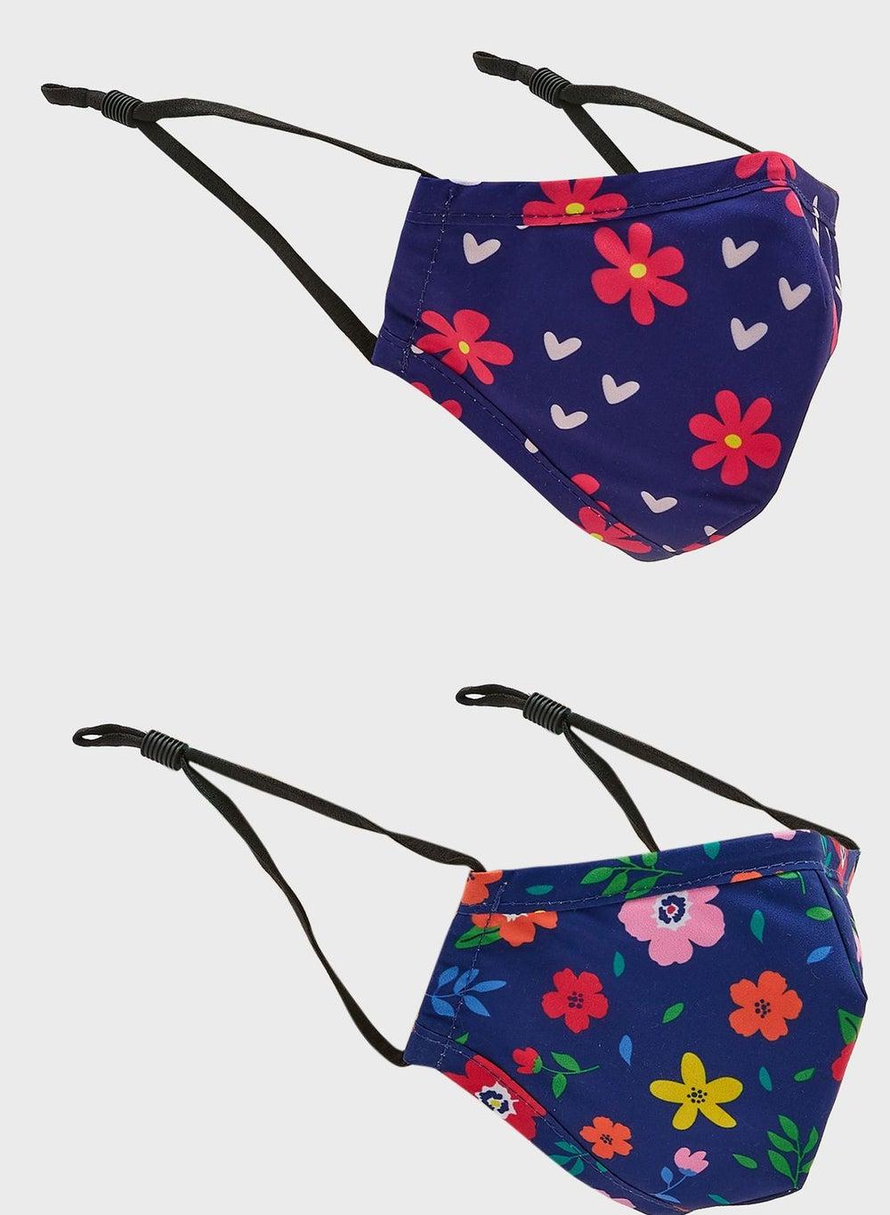 Kids Floral Print Cotton Face Masks 2 Pack Gen1601 - Image 1