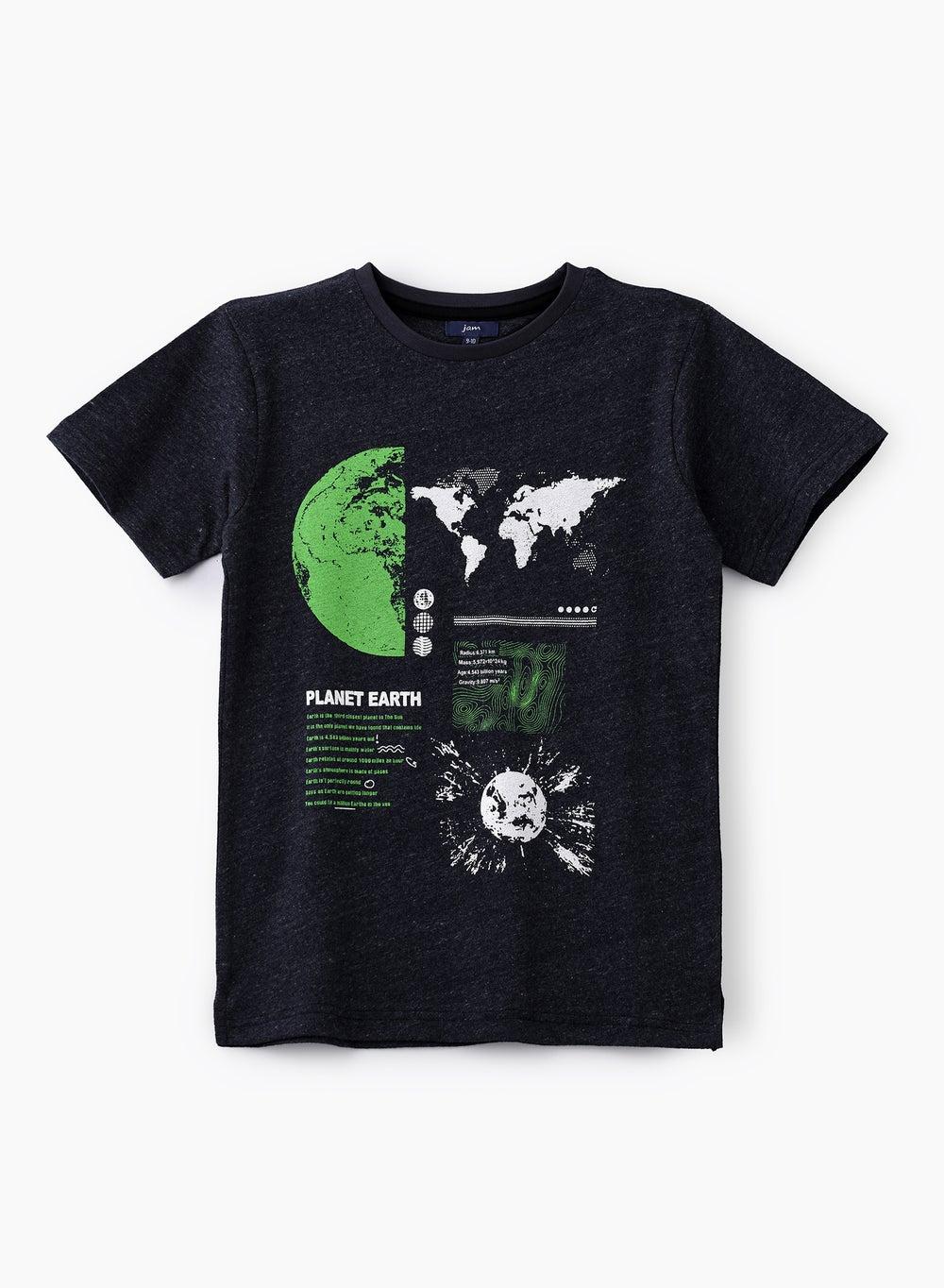 Boys Planet Earth Graphic Cotton T-Shirt Crtnb4062 Charcoal - Image 1