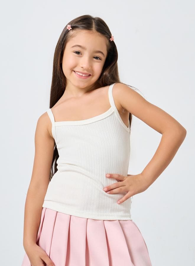 Styli Girls Off White Ribbed Viscose Vest - Image 1