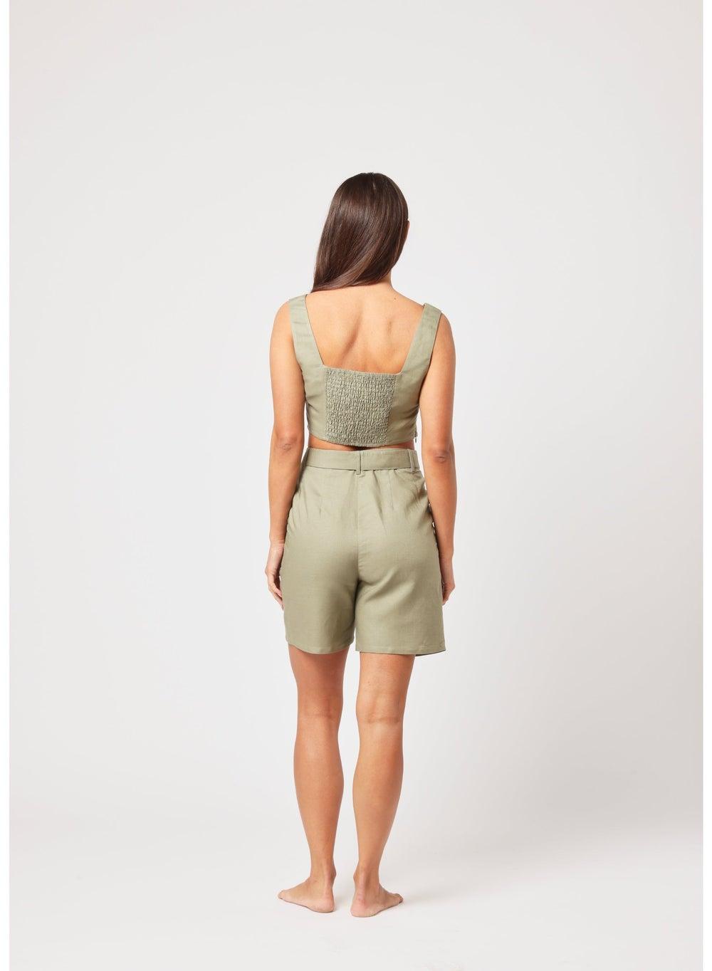 Ambar Mid-Thigh Tailored Relaxed Fit Linen Shorts - Image 1