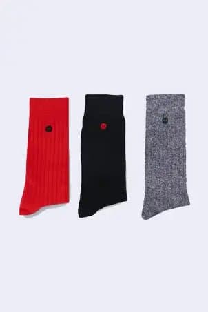 3-Pack Cotton Blend Socks Red Navy Grey Set - Image 1