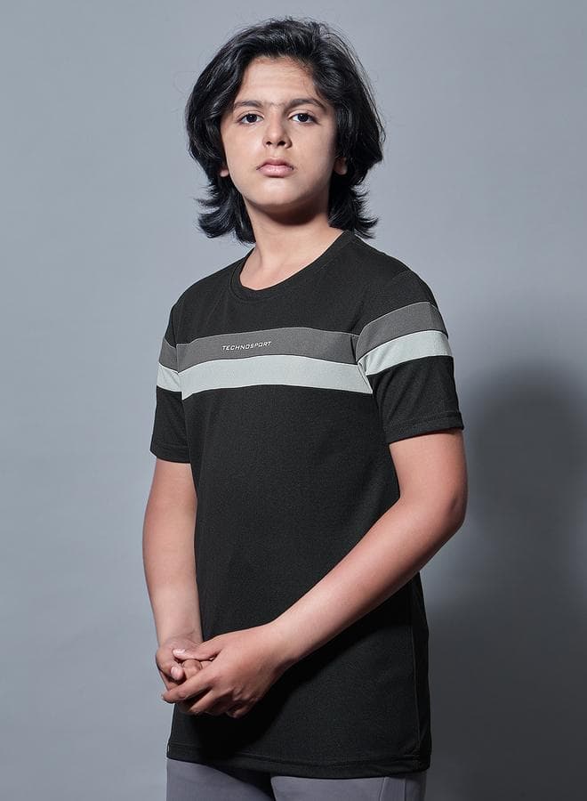 Technosport Color Block Boys Black Round Neck T-Shirt - Image 1