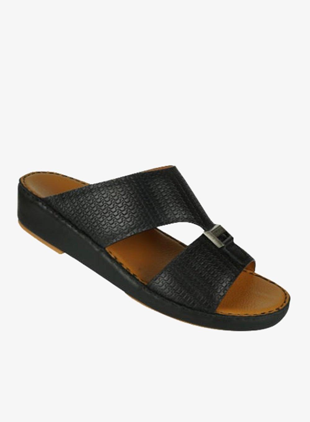 Barjeel Uno BSP1-54 Black Leather Arabic Sandals - Image 1