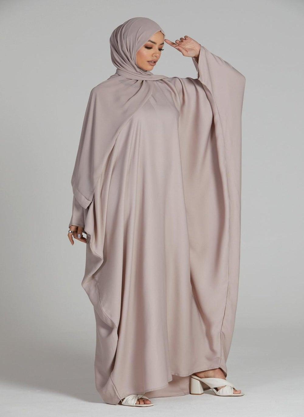 Elegant Belted Abaya with Hijab N238A Beige - Image 1