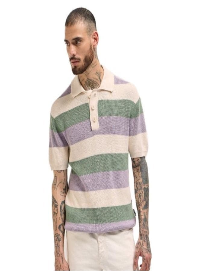 Men’s Striped Cotton Polo Shirt – Classic Collar Style - Image 1